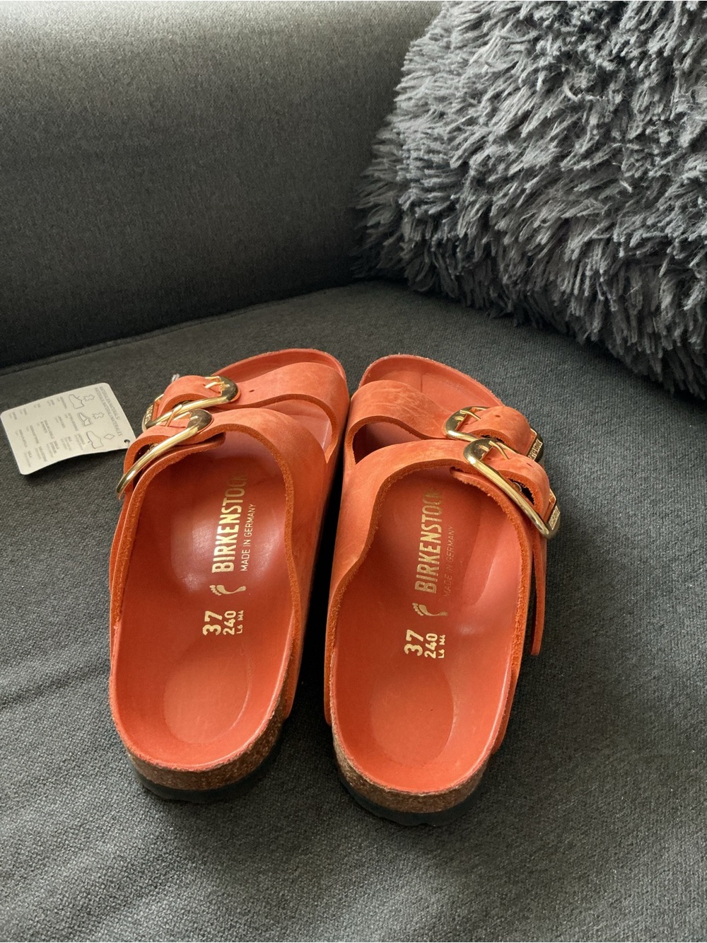 Birkenstock Orange Two-Strap Sandals with Gold Buckles - Picture 4 of 6